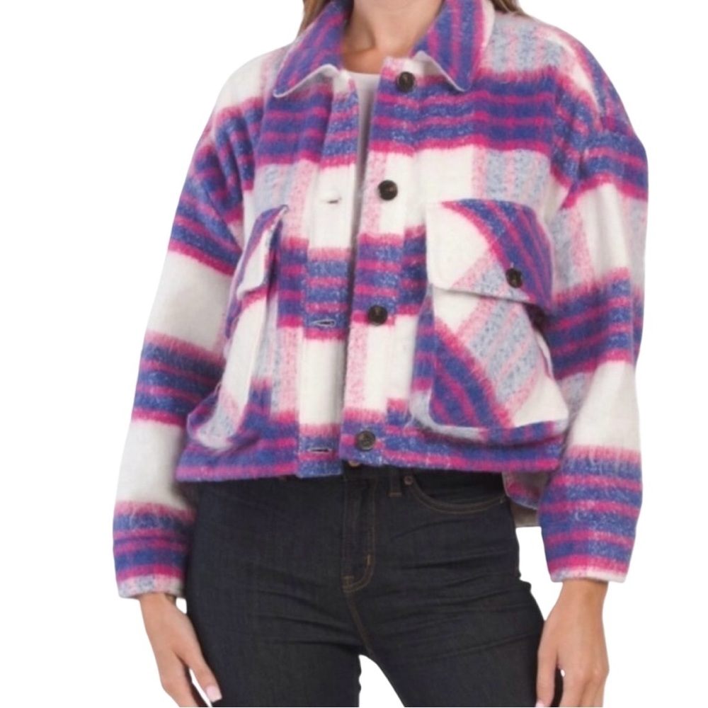 ☔️EUC☔️ Blank NYC Cropped Plaid Shacket, Size Small Cabincore Vibes - Picture 7 of 8